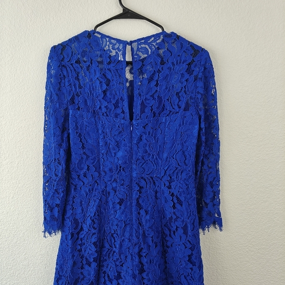 ELIZA J NWOT Cobalt Blue Sheer Lace Ruffle Peplum 3/4 Sleeve Cocktail Dress Sz 6 - Picture 12 of 14